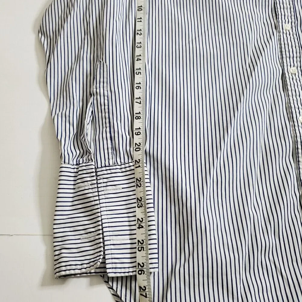 TM Lewin Luxury Regular Fit Two-fold Cotton Shirt 17.5x34 White Striped Oxford